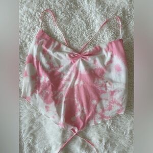 White Fox Boutique Pink & White Tie Dye Crop Top Size Medium